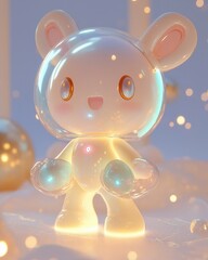 Cute Transparent Bunny Character in a Space Suit with Glowing Accents