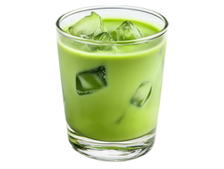 A refreshing green drink served in a glass, featuring ice cubes for a chilled effect.