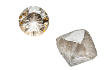 Diamonds and rough stones, no background, cut out