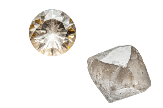 Diamonds and rough stones, no background, cut out