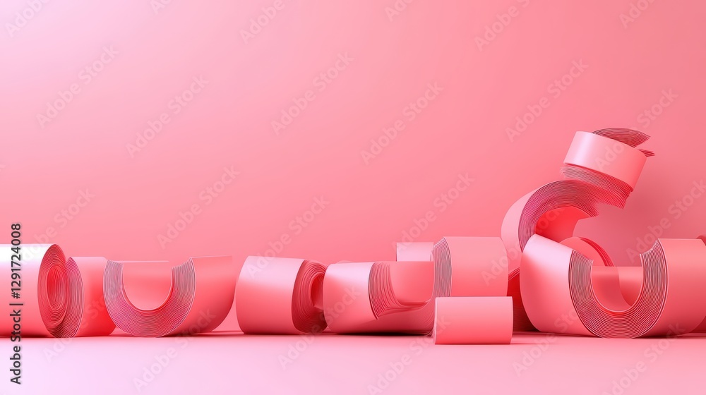 Aufkleber soft pink background with rolled up pink paper creating a gentle and artistic composition for creati