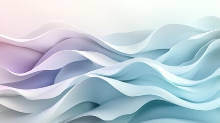 Fototapeta premium Abstract pastel wave background with soft, flowing curves and gradients of light blue, purple, and white.