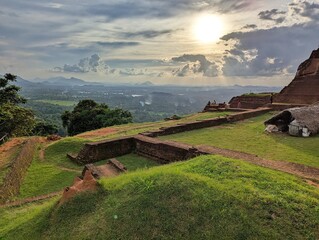 A breathtaking landscape view from the top of Sigiriya Rock, showcasing Sri Lanka’s rich natural beauty