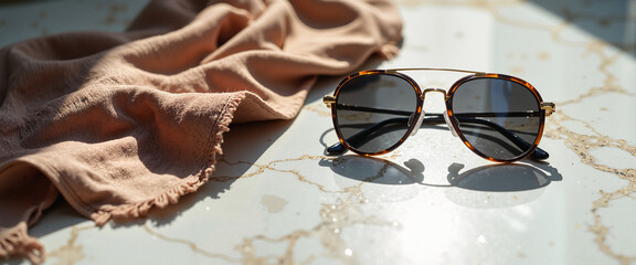 Sunglasses on fabric for UV protection during high pollen season and allergy prevention blogs