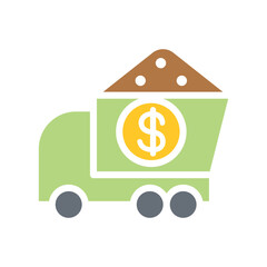 Cryptocurrency mining industry icon in flat color style