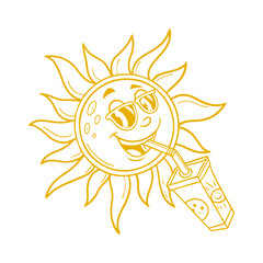 Sun Sipping Juice Hand-Drawn Vector Clipart Isolated Illustration