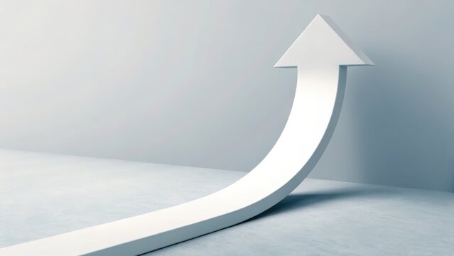 Ascending Arrow: A striking, three-dimensional white arrow pointing upwards, symbolizing growth and progress.