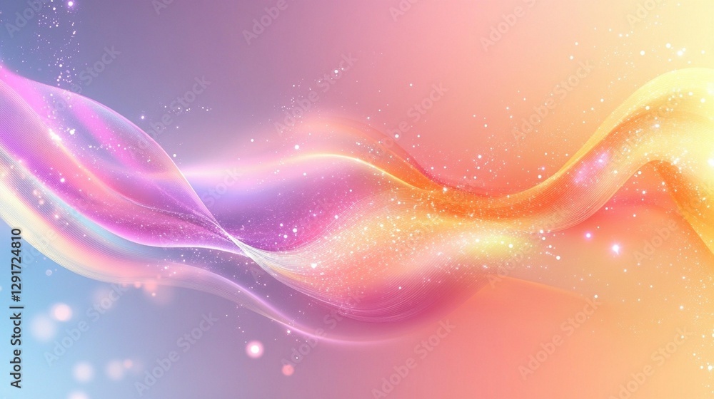 Poster abstract pastel wave with sparkles and bokeh.