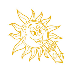 Sun Sipping Juice Hand-Drawn Vector Clipart Isolated Illustration