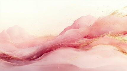 Abstract pink and gold landscape painting.