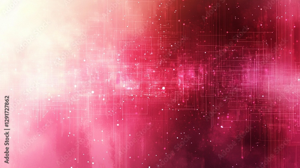 Poster abstract pink and red digital background with glowing particles and lines.