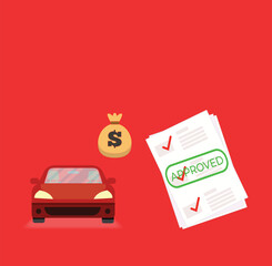 Car approved loan with automobile icon and dollar sign