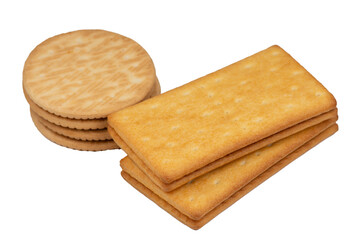 Round and rectangular shaped crackers on a white background.