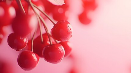 Gradient of cherry red and soft pink, playful and vibrant, modern look. Vibrant red berries glistening under soft light.