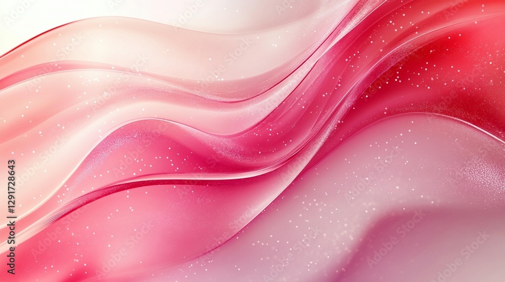 Poster abstract pink and white wavy background with sparkling particles.