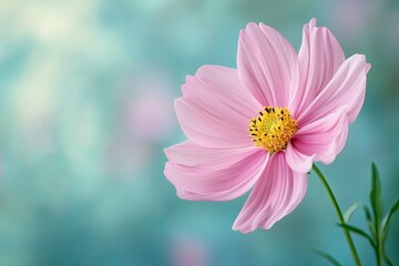 Fototapeta premium A soft pink cosmos flower with thin petals, isolated