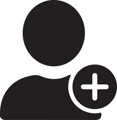 Obraz premium Minimalist Vector User Profile Icon with Add Symbol Black Silhouette on White Background
