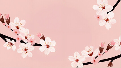 Naklejka premium Delicate white cherry blossoms against a pastel pink sky.