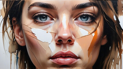 A fragmented portrait in an abstract painting style.