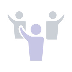 People raised hand icon in flat color style