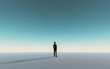 Obraz premium Silhouette of a Person Against a Vast, Tranquil Sky