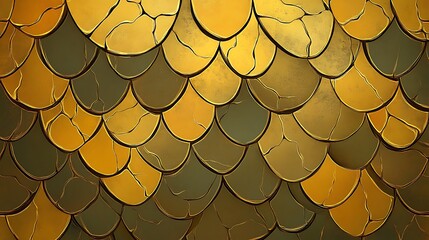 Golden Scale Texture: Digital Painting of Weathered, Overlapping Scales AI Generated