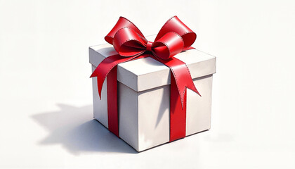 Obraz premium Classic white gift box with a bright red bow, smooth highlights and elegant simplicity