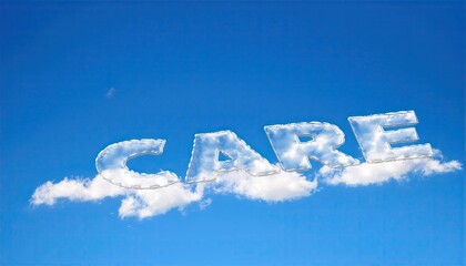 Clouds Forming the Word 'CARE' in Blue Skies