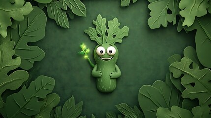 Happy Veggie Character in Lush Green 3D Render AI Generated