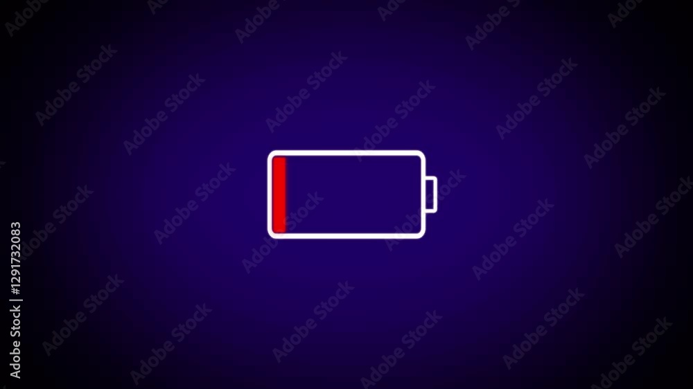 Poster alert notification charging battery animation. alpha channel, low battery indicator animation. empty