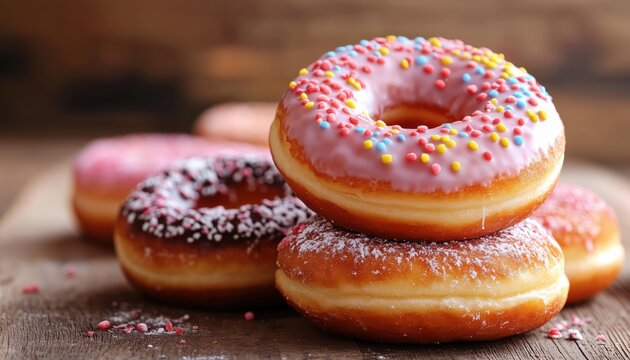 Delicious Donut Shop Flyers Featuring Sweet Bakery Products, Confectionery, And Desserts With Various Toppings. Perfect For Advertising And Menus.