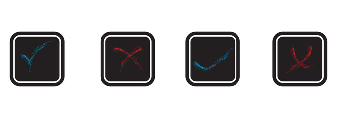 Red cross sign set. Wrong mark collection. Red cross X symbol. Red grunge X icon. Cross brush signs - stock vector.