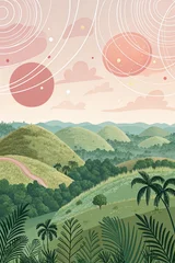 Fotobehang landscape with mountains and trees © ps