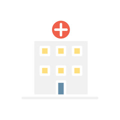 Hospital icon in flat color style