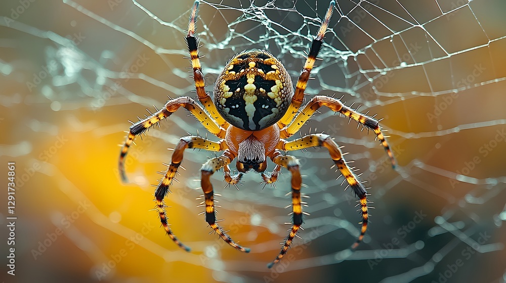 Wall mural close up of a spider resting at the center of an intricate symmetrical geometric pattern creating a 