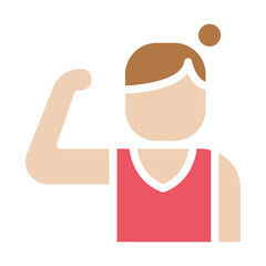 Strong woman icon in flat color style