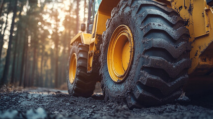 A powerful bulldozer pushing dirt on a construction site, symbolizing progress, strength, and transformation in modern infrastructure development and road construction
