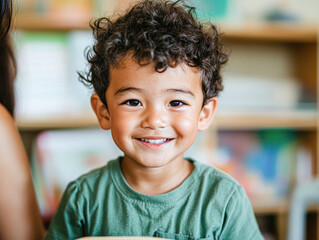 Fototapeta premium Smiling child in classroom happy learning environment portrait photography