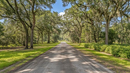 Fototapeta premium Wooded private road lined with trees