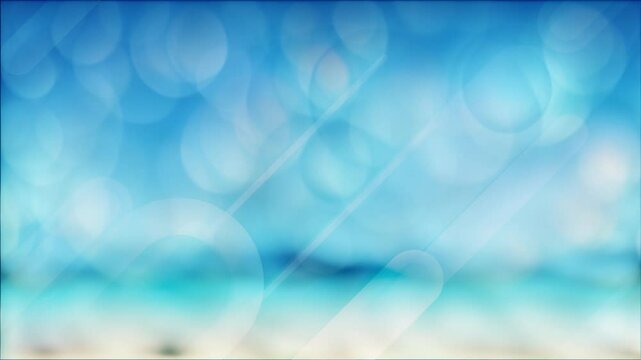 Abstract looped animation with soft sky blue background, flying bubbles circles bokeh, seamless footage.