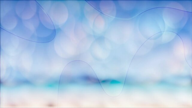 Abstract looped animation with soft sky blue background, flying bubbles circles bokeh, seamless footage.
