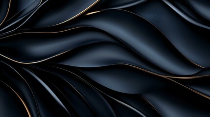 Obraz premium Luxurious black waves with golden edges create elegant abstract background pattern. Dark flowing curves form sophisticated modern design texture for premium layouts.