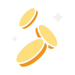 Falling coin icon in flat color style
