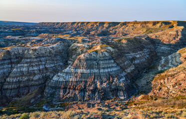 Horsethief Canyon, a stratigraphic unit of the Western Canada Sedimentary Basin near Drumheller, Alberta - It is composed of mud stone, sandstone, carbonaceous shales, and coal seams
