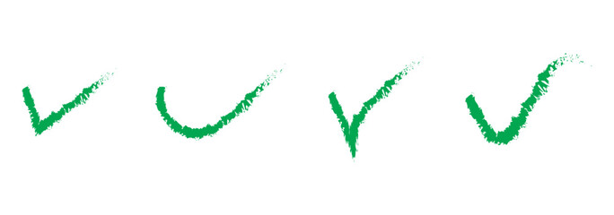 Green check mark, red cross, x mark icon set in brush stroke style, Hand drawn right and wrong vector sign. Green tick mark symbol and red x, cross drawn symbol. checklist vector isolated sign