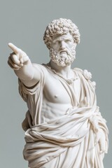 Statue of a Roman Emperor pointing forward, showcasing classical artistry in a museum setting