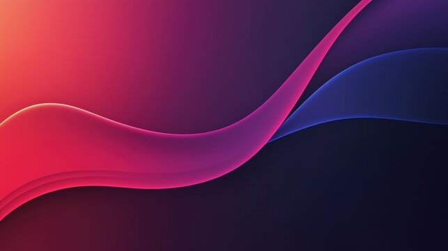 Abstract background with gradient color and wavy flowing lines in dark blue, purple, red and pink color scheme. Simple design composition in flat style, vector illustration banner with copy space. 