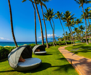Clamshell Style Cabanas on Wailia Beach, Wailia, Maui, Hawaii, USA