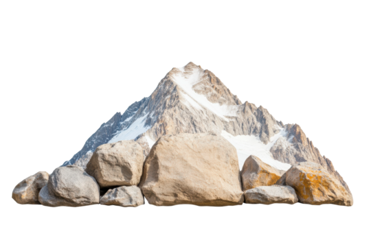 Majestic mountain peak with rocky foreground, cut out - Powered by Adobe