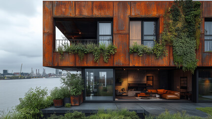 Eco-Friendly Cargo Ship Apartment Complex with Industrial-Chic Design